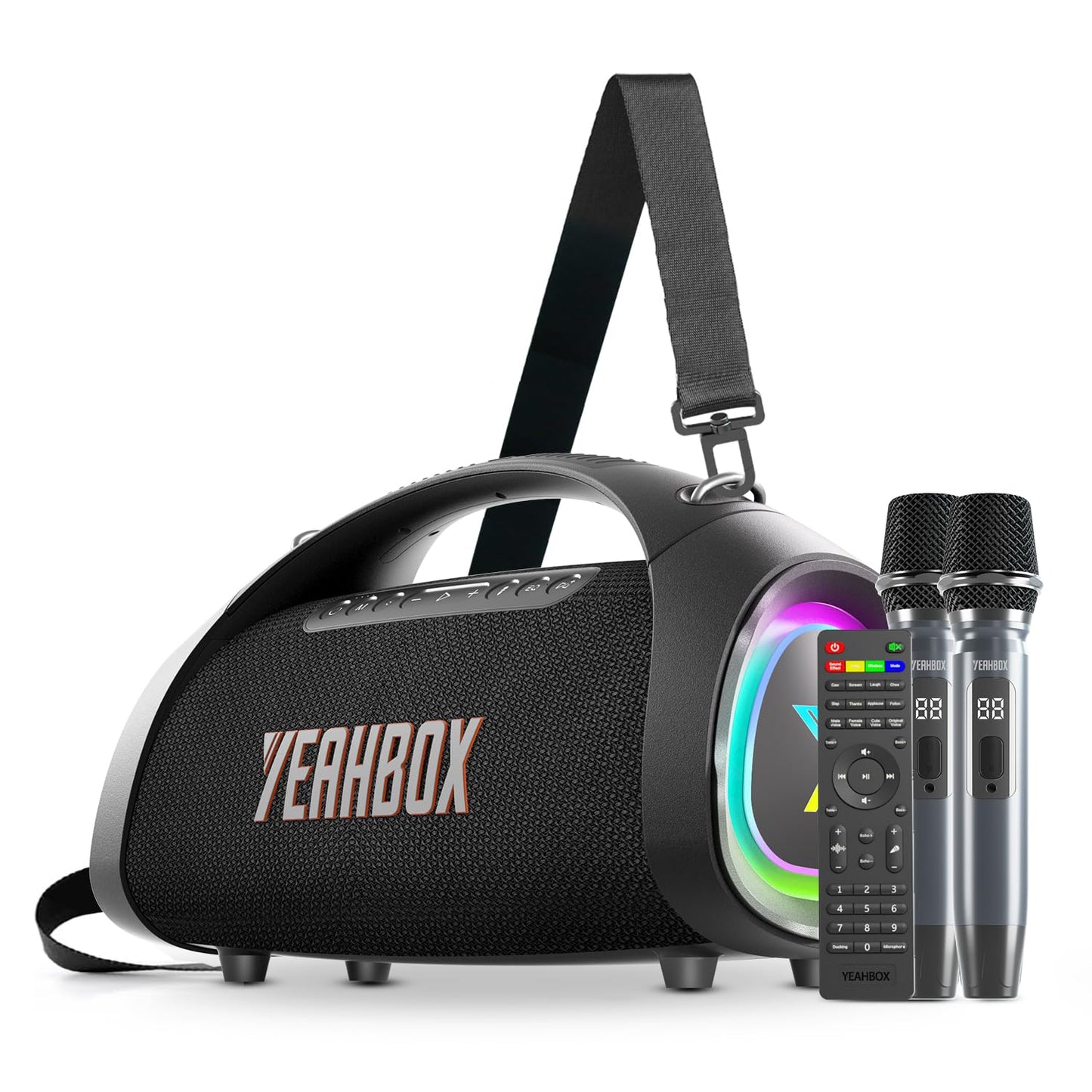 YEAHBOX Sonic Boom Max K, 200W RMS / 300W Peak Bluetooth Speaker, TriFonic Pro True 3-Way HiFi, PulseBass X Oval Woofer, (Dual Wireless Mics + Remote Reverb), Smart App EQ